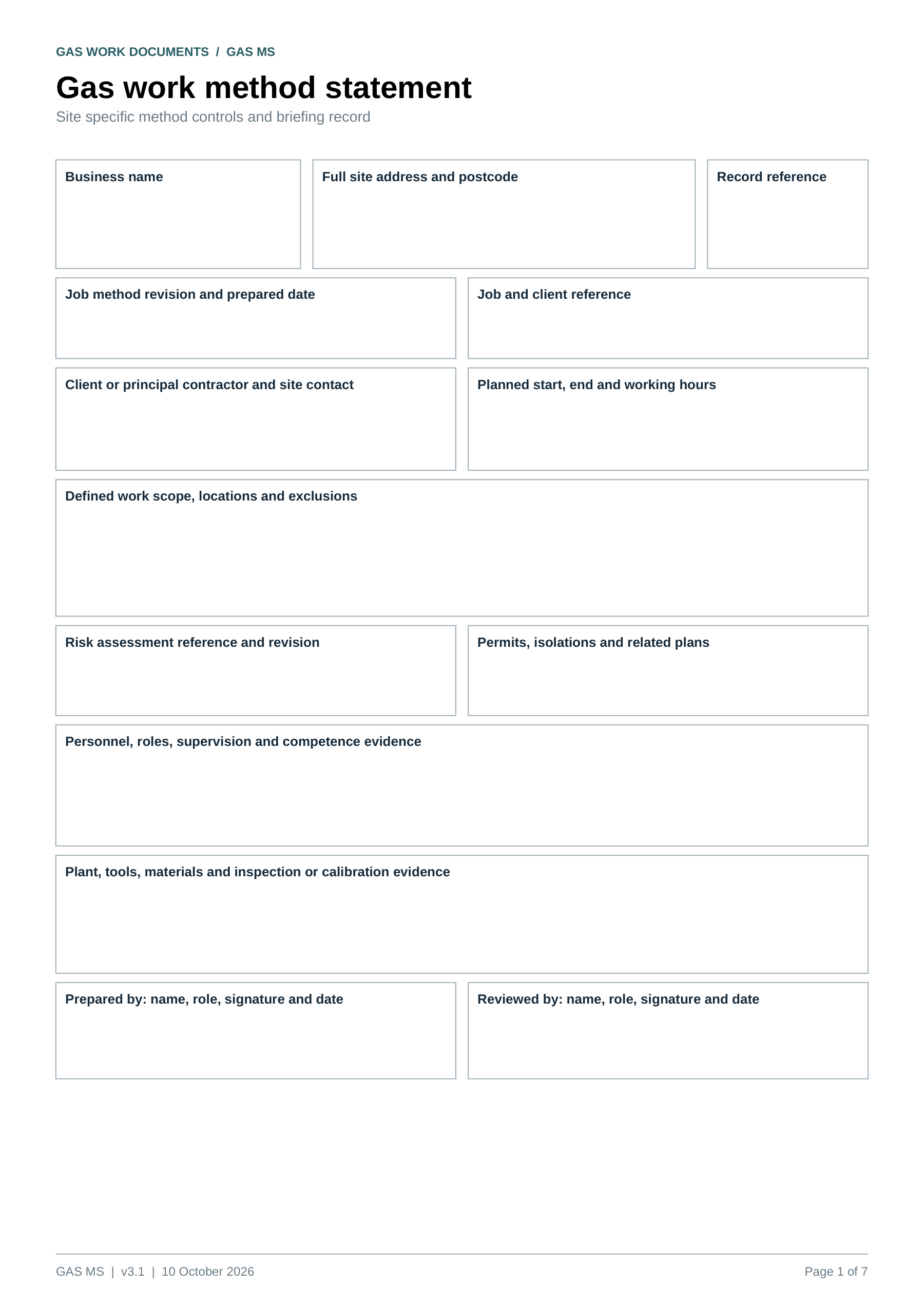 Preview of Gas Method Statement