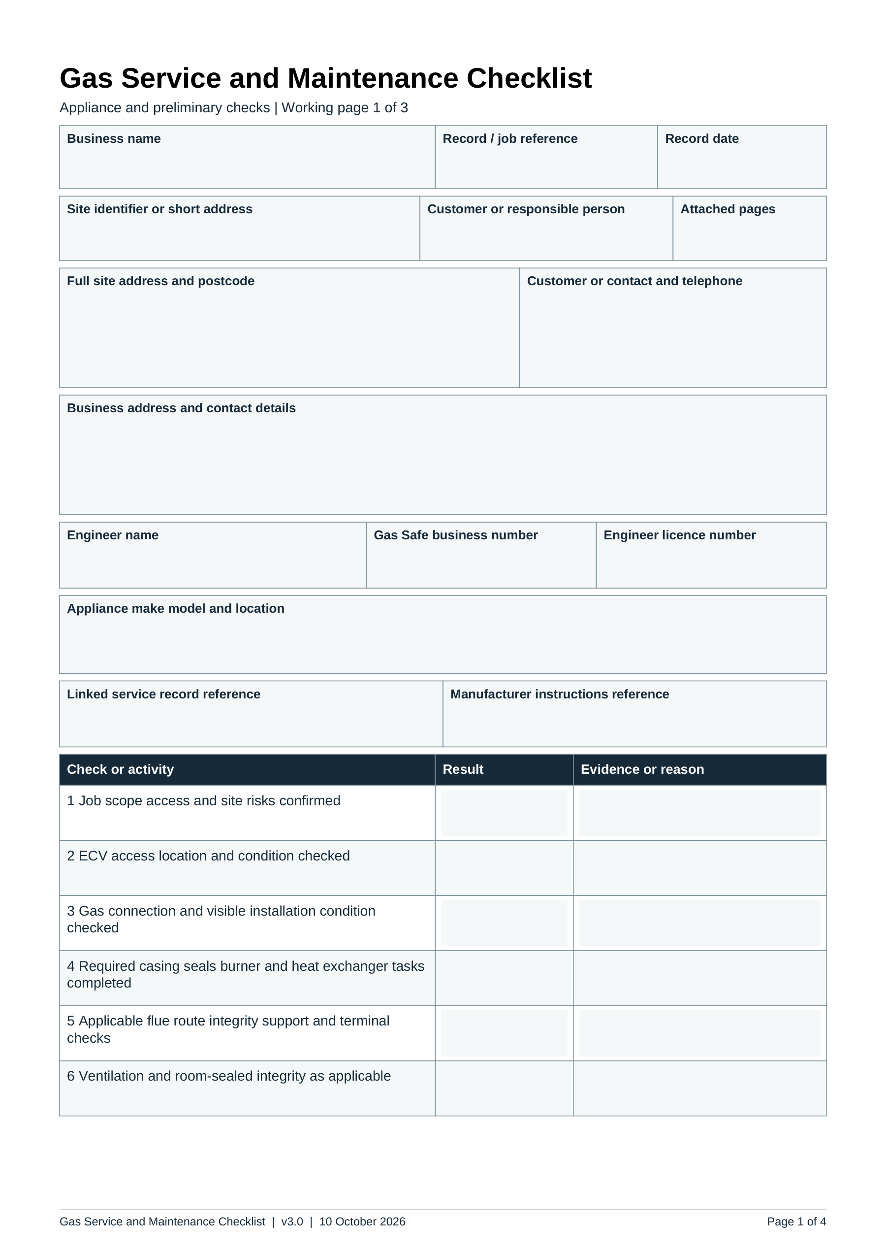Preview of Gas Service Maintenance Checklist