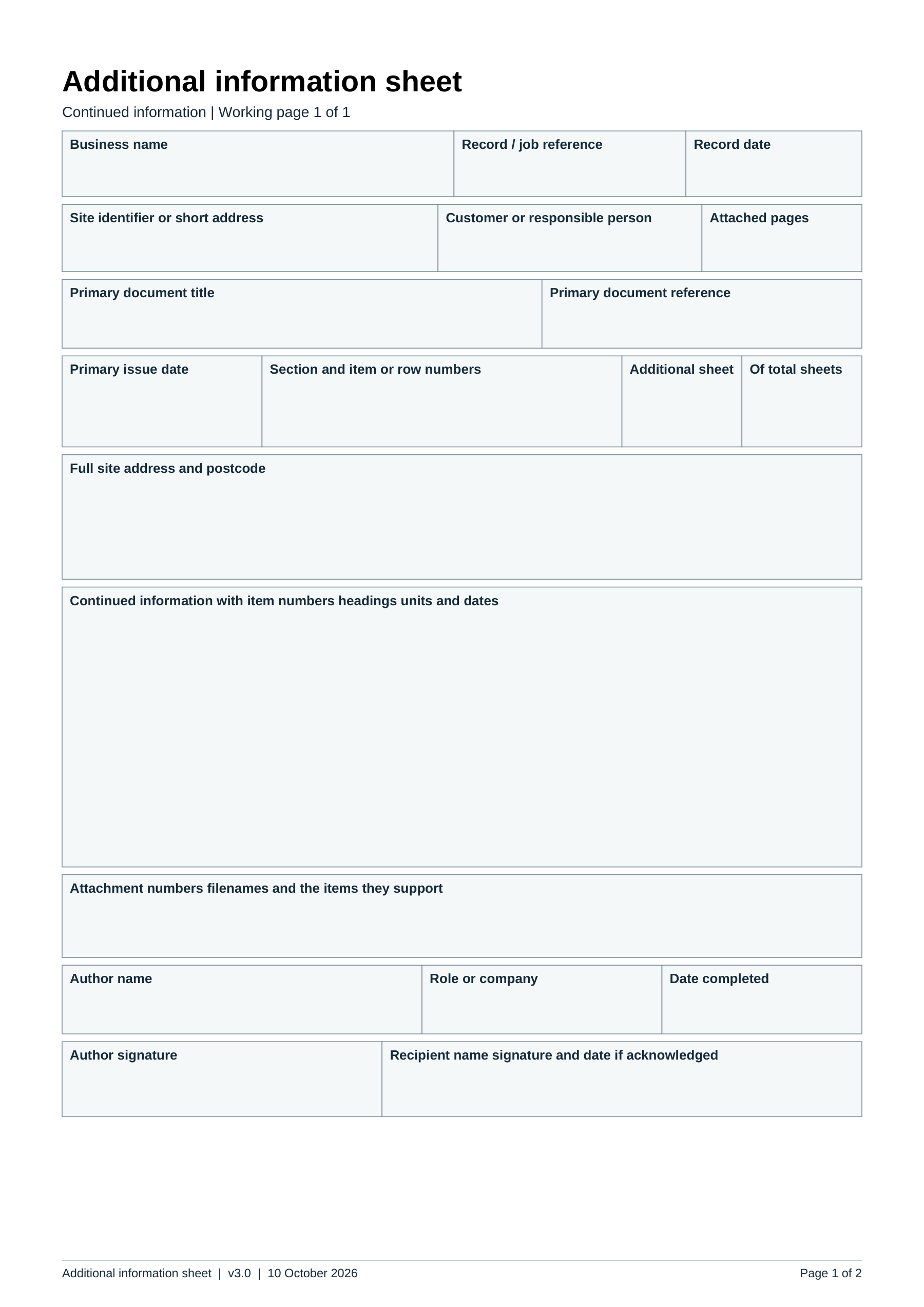 Preview of Plumbing Additional Information Sheet