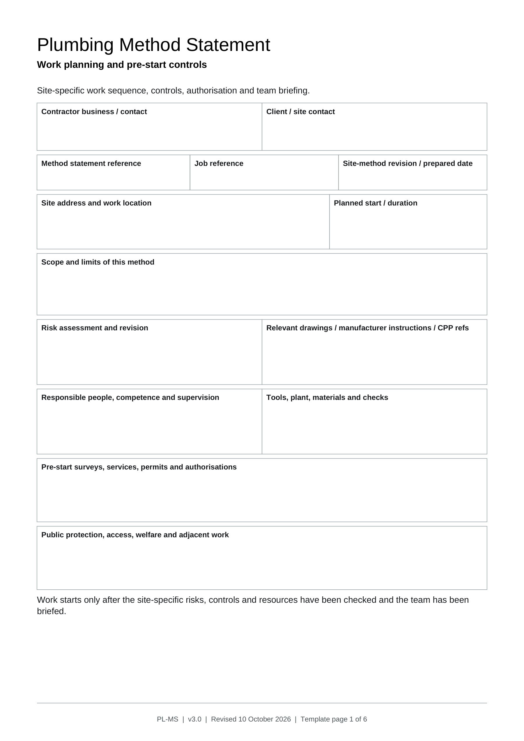 Preview of Plumbing Method Statement